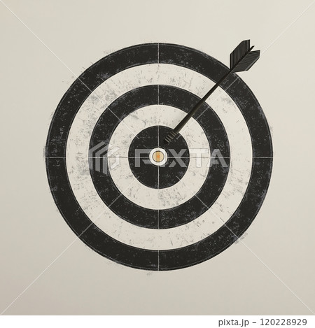 This sleek bullseye icon features a dart stuck in the center, emphasizing accuracy and focus This sleek bullseye icon features a dart stuck in the center, emphasizing accuracy and focus 120228929
