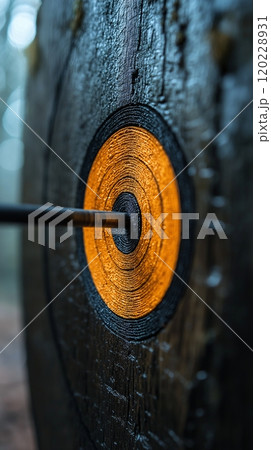 Darts piercing the target in a chaotic setting during an outdoor game Darts piercing the target in a chaotic setting during an outdoor game 120228931