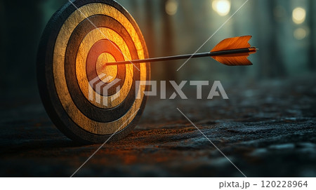 Dartboard target with an arrow hitting at the Olympic Games in a competitive atmosphere 120228964