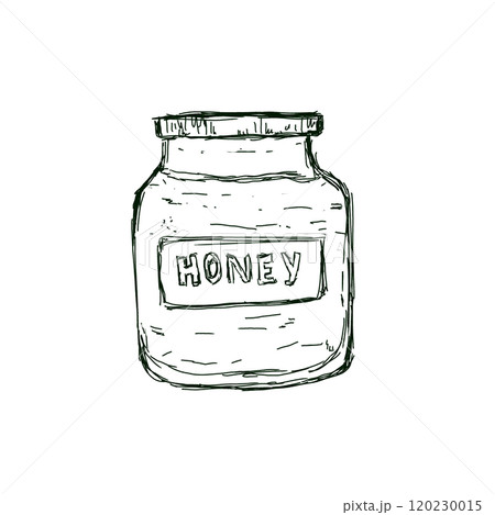 Honey in a Jar with Inscription Graphic Black and White Illustration Sketch for Printing and Web Design 120230015