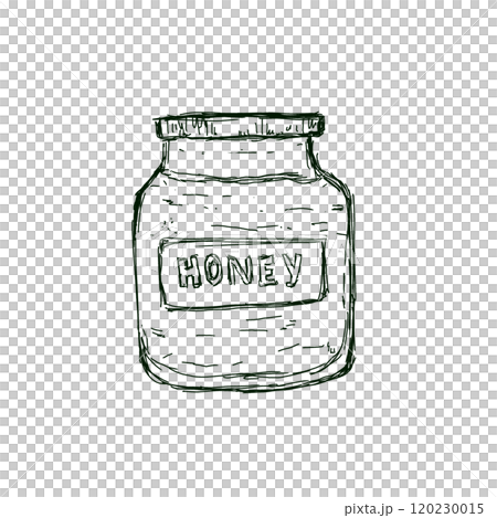 Honey in a Jar with Inscription Graphic Black and White Illustration Sketch for Printing and Web Design 120230015