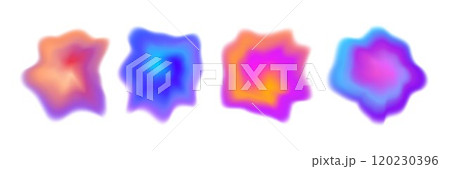 Bright colorful gradient blob collection. Liquid blur gradation background set. Iridescent blurry shape pack for poster, banner, leaflet, brochure. Vector neon watercolor paint fluid bundle 120230396