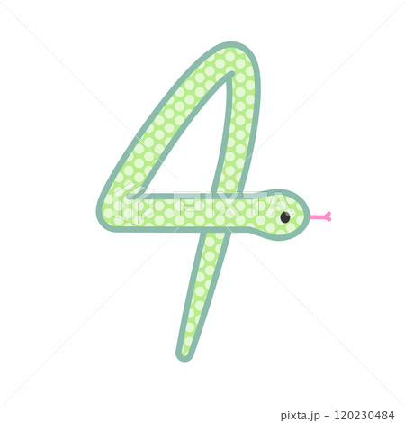 数字の4になるコミカルでかわいい緑の蛇 120230484