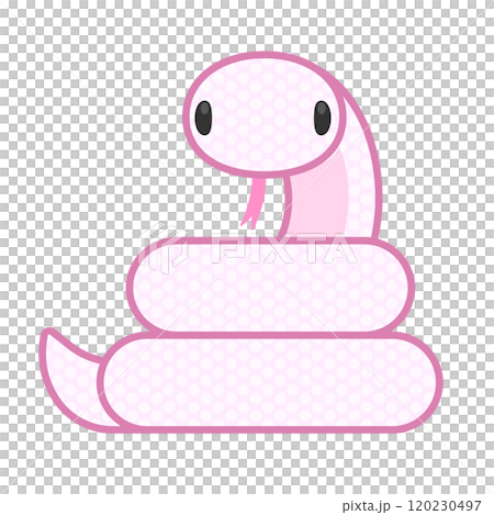 A comical and cute pink snake coiled up 120230497