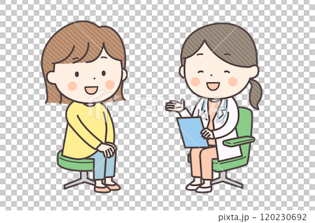 A woman talking with a female doctor and smiling 120230692