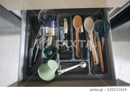A wellorganized kitchen drawer filled with various utensils and essential tools is necessary A wellorganized kitchen drawer filled with various utensils and essential tools is necessary 120231024