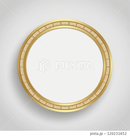Elegant round frame design with a gold border for creative projects and presentations. 120231652