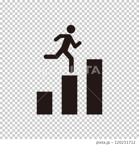 Pictogram icon of a person running up a bar graph 120231712