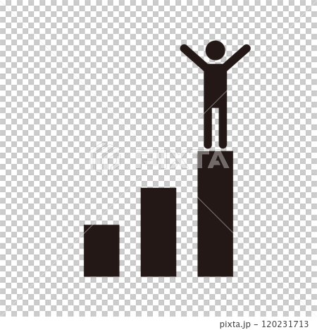 條形圖頂部歡呼的人的象形圖圖標 條形圖頂部歡呼的人的象形圖圖標 120231713