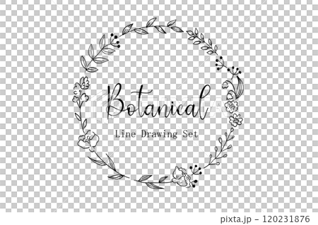 シンプルなリーフの線画フレームイラスト 120231876