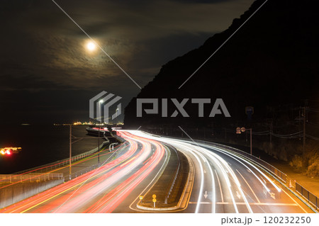 別大国道の車の光跡（大分県別府市） 120232250