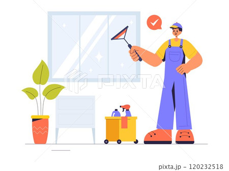 Vector Illustration of a Home Service Team featuring Cleaners, Renovation Workers, and Repairmen Building and Maintaining a House in a Flat Background Vector Illustration of a Home Service Team featuring Cleaners, Renovation Workers, and Repairmen Building and Maintaining a House in a Flat Background 120232518