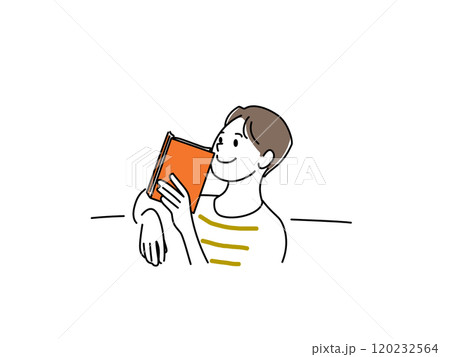 本を読みながら想像をめぐらす男性 120232564