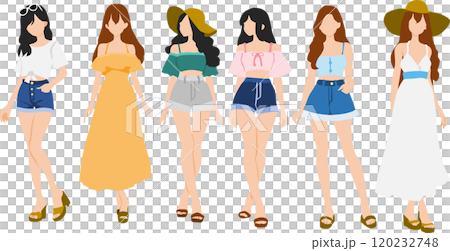 Illustration set of women wearing summer clothes Illustration set of women wearing summer clothes 120232748