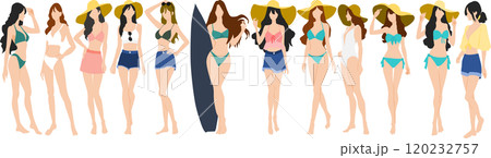 水着を着た女性のイラストセット 120232757