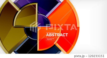 Abstract background - circles and round triangles with 3d effect. Vector Illustration For Wallpaper, Banner, Background, Card, Book Illustration, landing page 120233151