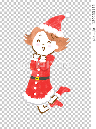 サンタの衣装を着てジャンプする女性の手描きイラスト サンタの衣装を着てジャンプする女性の手描きイラスト 120233156