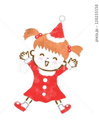 サンタの衣装を着てバンザイしている女の子の手描きイラスト サンタの衣装を着てバンザイしている女の子の手描きイラスト 120233158