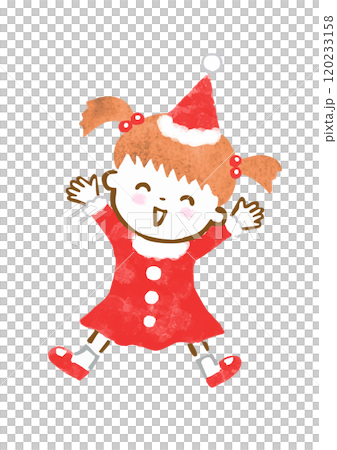 手繪插圖，一個穿著聖誕老人服裝並歡呼的女孩 120233158