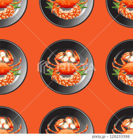 Colorful Seafood Pattern with Crabs Colorful Seafood Pattern with Crabs 120233398