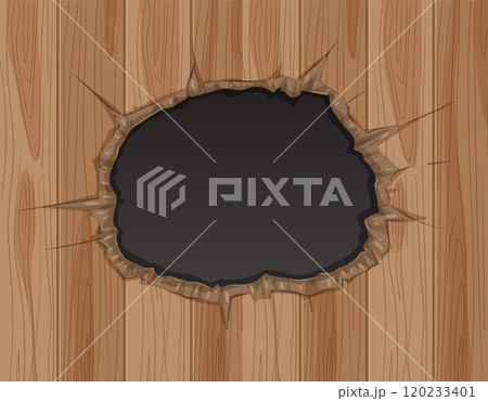 Broken Wooden Wall with Dark Hole 120233401