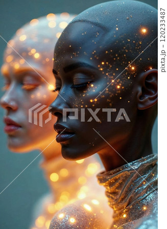 Contrasting portrait of two women. 120233487