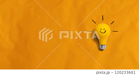 Yellow light bulb with happy face 120233681