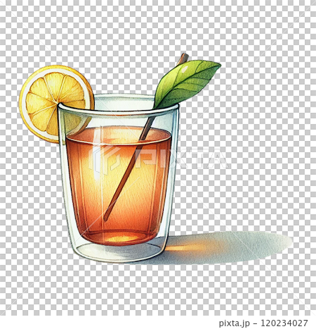 レモンティーのイラスト素材、透明グラスの飲み物デザイン 120234027