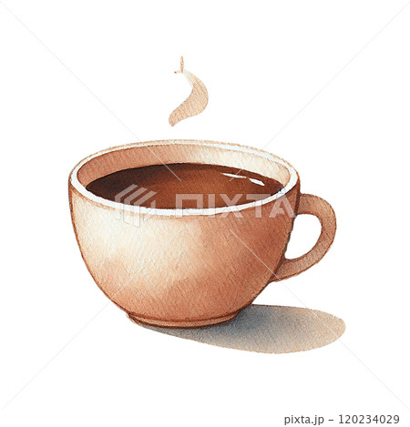 シンプルなホットコーヒーのイラスト素材、温かい飲み物デザイン 120234029