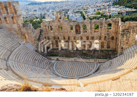 Odeon of Herodes Atticus is a stone Roman theatre structure located on the southwest slope of the Acropolis of Athens, Greece 120234197
