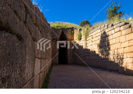 Treasury of Atreus or Tomb of Agamemnon is a large tholos or beehive tomb constructed between 1300 and 1250 BCE in Mycenae, Greece Treasury of Atreus or Tomb of Agamemnon is a large tholos or beehive tomb constructed between 1300 and 1250 BCE in Mycenae, Greece 120234218
