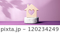 Miniature wooden block house with a heart - 3D 120234249