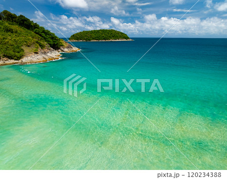 Beautiful sea surface in summer season seascape background ,Nature sea beach background,High angle view waves seascape nature view 120234388