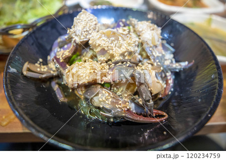 This is soy sauce marinated crab, a delicious Korean dish. This is soy sauce marinated crab, a delicious Korean dish. 120234759