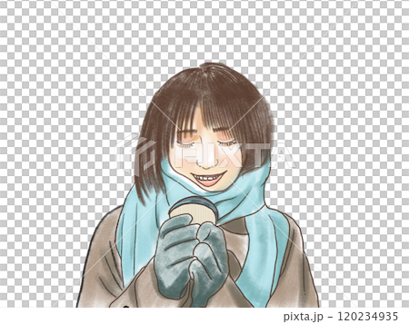 Hand-drawn illustration of a girl wearing a scarf 120234935