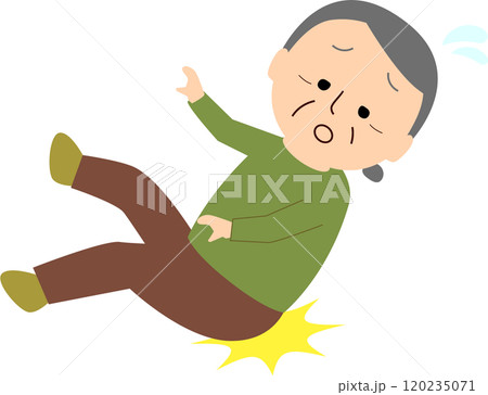 尻もちをつくお年寄り 尻もちをつくお年寄り 120235071