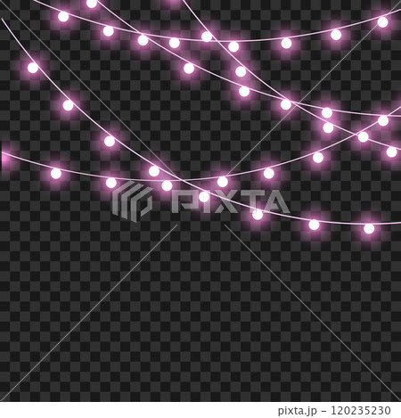 Christmas and New Year Festive Pink String Lights Decoration Vector 120235230