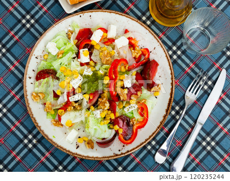 Salad with feta cheese vegetables and pesto Salad with feta cheese vegetables and pesto 120235244