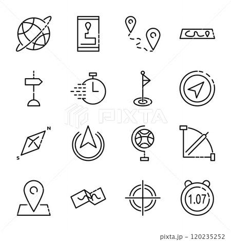 Line Art Icon Set of Adventure Map Navigation Direction Travel Journey Exploration Line Art Icon Set of Adventure Map Navigation Direction Travel Journey Exploration 120235252