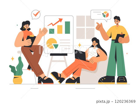 Vector Illustration of Women Leaders in Business, featuring a Female Leader in Meetings Focused on Career Growth, Victory, and Goal Achievement 120236369