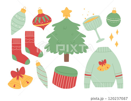 Set of Christmas elements isolated on white background. Vector illustration. Collection of Christmas decorations. Set of Christmas elements isolated on white background. Vector illustration. Collection of Christmas decorations. 120237087