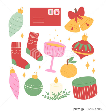 Set of Christmas elements isolated on white background. Vector illustration. Collection of Christmas decorations. Set of Christmas elements isolated on white background. Vector illustration. Collection of Christmas decorations. 120237088