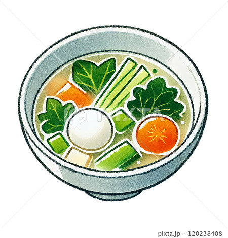 彩り豊かな野菜スープのイラスト 高解像度png素材   120238408