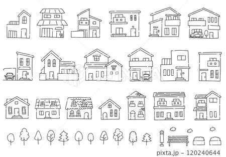 住宅・建物の手描きベクターイラスト（線画・背景透過） 120240644