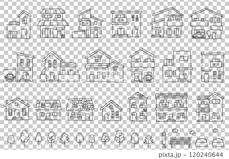 住宅・建物の手描きベクターイラスト（線画・背景透過） 120240644