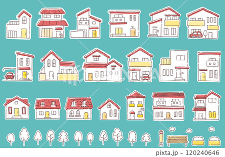 かわいい住宅・建物の手描きベクターイラスト（白背景） 120240646