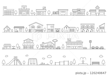 街並み・建物のベクターイラスト線画（あしらい） 120240647
