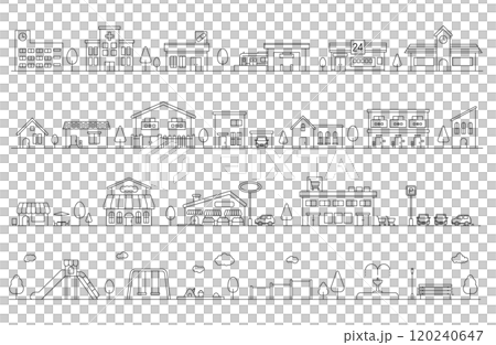 街並み・建物のベクターイラスト線画（あしらい） 120240647