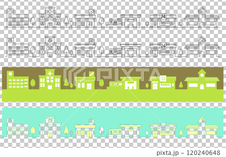 Cityscape (school, hospital, station, convenience store, kindergarten) frame vector illustration (watercolor style) Cityscape (school, hospital, station, convenience store, kindergarten) frame vector illustration (watercolor style) 120240648