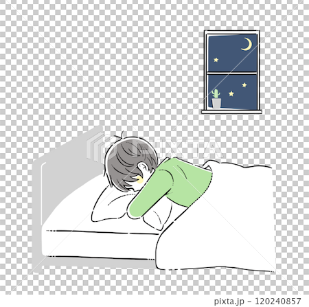 うつ伏せで枕を抱いて眠る少年 うつ伏せで枕を抱いて眠る少年 120240857